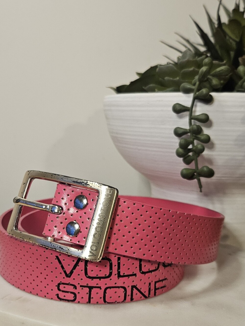 💞 Volcom Stone Hot Pink Perforated Women's Belt with Volcom Branded Buckle